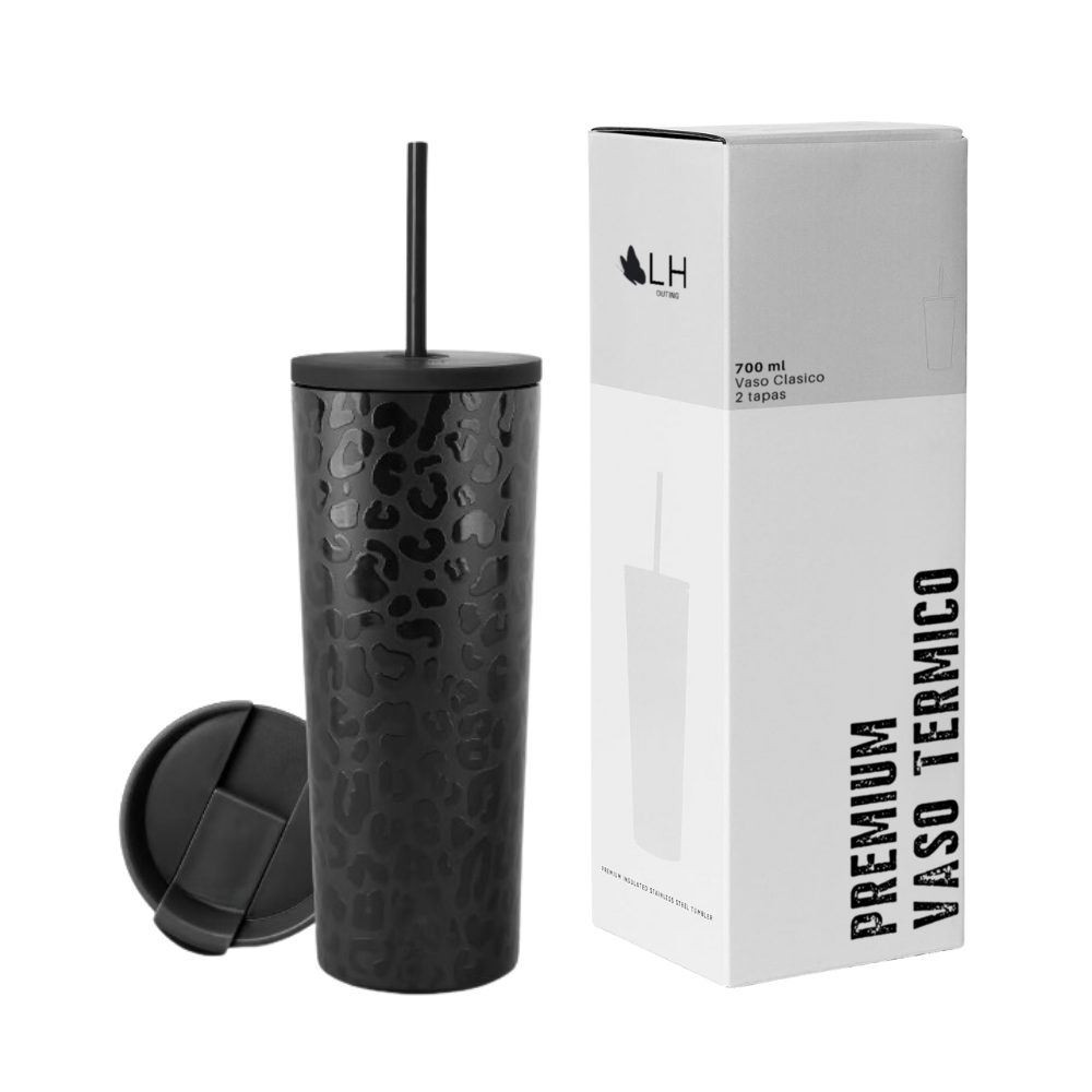 Vaso Térmico 700ml + 2 Tapas Negro Leop